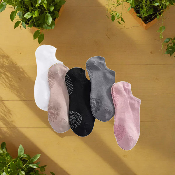 Bamboo Blend Yoga Grip Socks for Women No Show 4-Pair Set (Size AU Women 6-11)